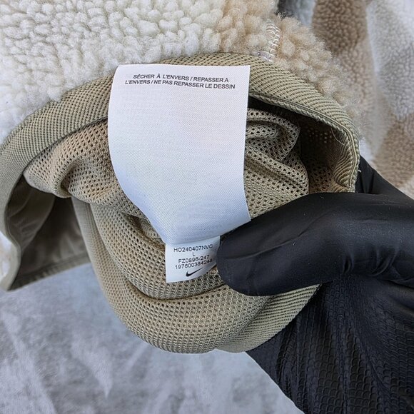 Nike Pullover Mens Large Tan White Plaid Sherpa Fleece Half Zip Checkered Jacket - Picture 11 of 12